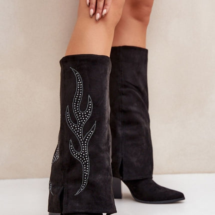 Flame Rhinestone Heel Boots: Step in Style Fashion Footwear