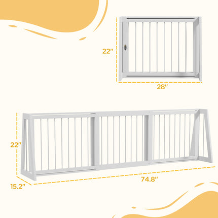 28"-75" Freestanding Wooden Pet Gate with Support Feet & Non-Slip Mats