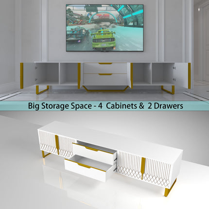 TV Console With Storage Cabinets, Carve Design TV Stand With Metal
