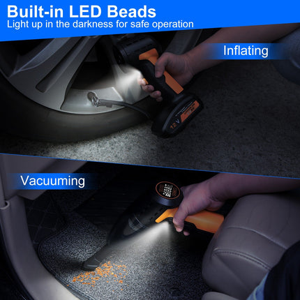 1Pc 4 In 1 Cordless Car Vacuum Cleaner And Tire Inflator With LED