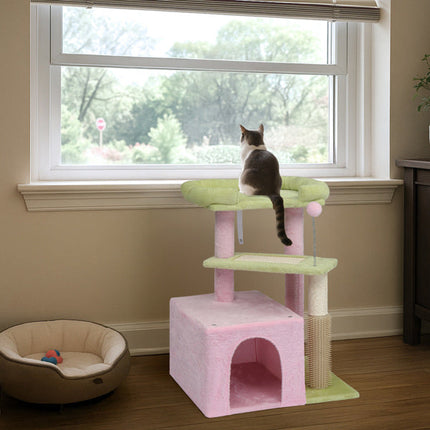 27.5in Cat Tree, Multi-level Cat Tower With Cat Scratching Post And