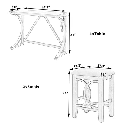 TOPMAx Farmhouse 3- Piece Counter Height Dining Table Set With USB
