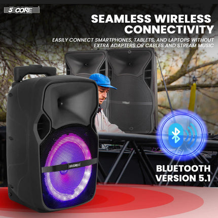 5Core 8 Inch PA Portable Bluetooth Party Speaker Karaoke Boombox + 2