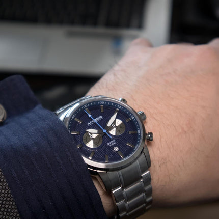 Amber Time Men's Quartz Chronograph Watch Stainless Steel Band 50m