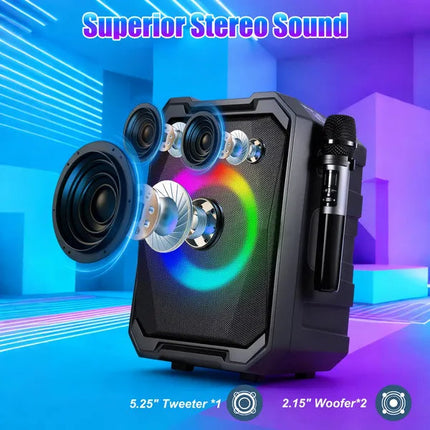 Portable Wireless Party Speaker With LED Light 2 Wireless Mics Remote