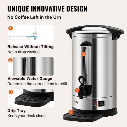 Commercial Coffee Urn 65 Cup Stainless Steel Coffee Dispenser Fast