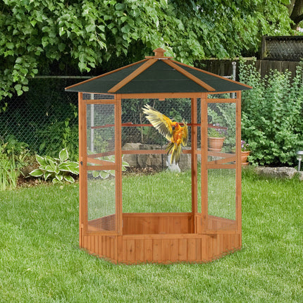 69" Wooden Hexagonal Outdoor Aviary Flight Bird Cage With Covered