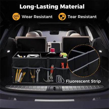 13 Gallon Car Trunk Organizer - 3 Compartments+6 Pockets, 600D Oxford