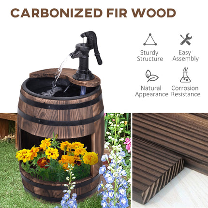 23" H Outdoor Water Fountain Wood and Plastic Rustic Apple Barrel Pump
