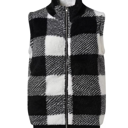 Plus Size Cozy Plaid Fleece Vest Coat
