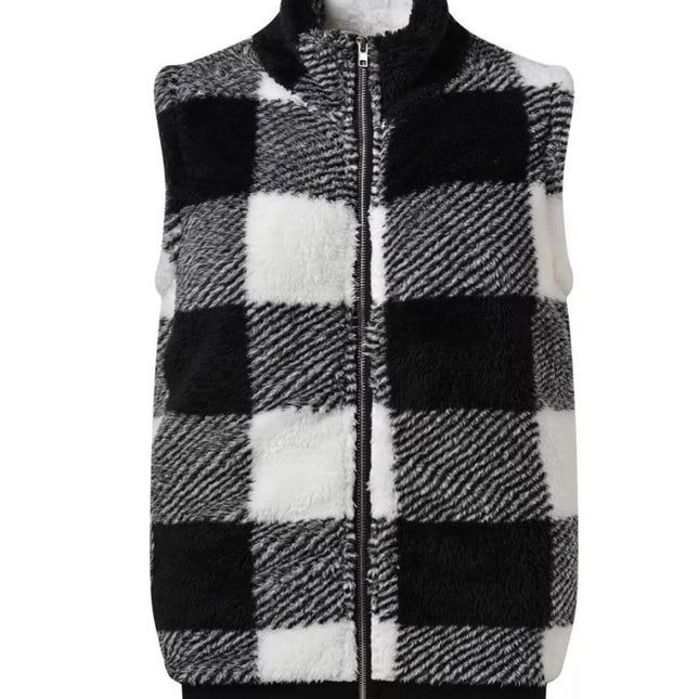 Plus Size Cozy Plaid Fleece Vest Coat