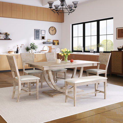 TOPMAx 6- Piece Wood Half Round Dining Table Set Kitchen Table Set