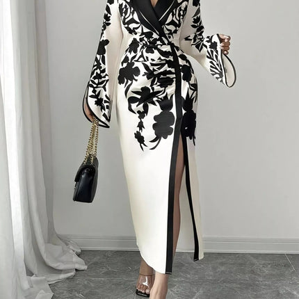 Slit Long Sleeve Wrap Midi Dress