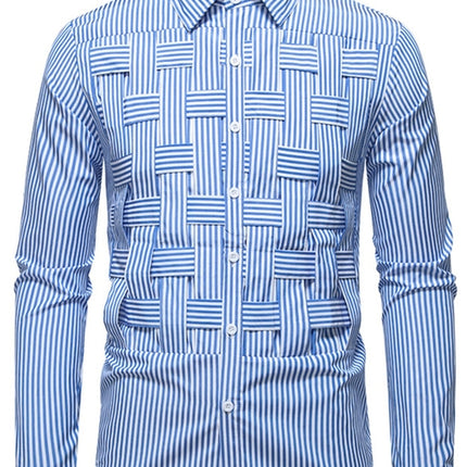 Men's Striped Woven Pattern Long Sleeve Shirt