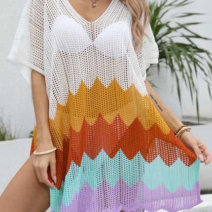 Openwork V-Neck Half Sleeve Cover-Up