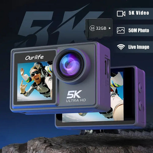 Ourlife 5K 30fps Action Cam 50MP EIS Wifi Wireless Dual Dcreen Vlog