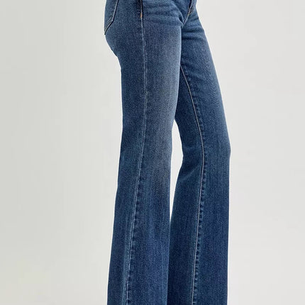 RISEN Full Size Mid Rise Flare Frayed Hem Jeans Plus Size