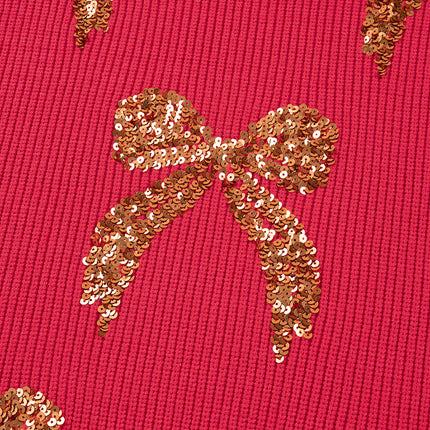 Christmas Sequin Bow Drop Shoulder Sweater
