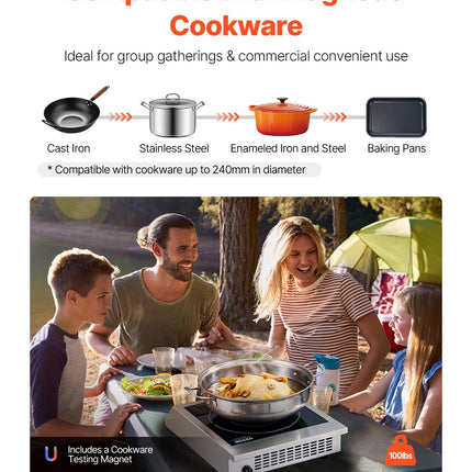 Portable Commercial Induction Cooktop 1800W Countertop Burner 9 Temp