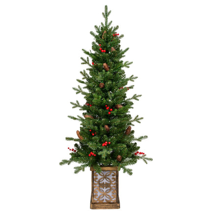 4ft Pre-lit Potted Porch Christmas Tree, Small Slim Christmas Tree