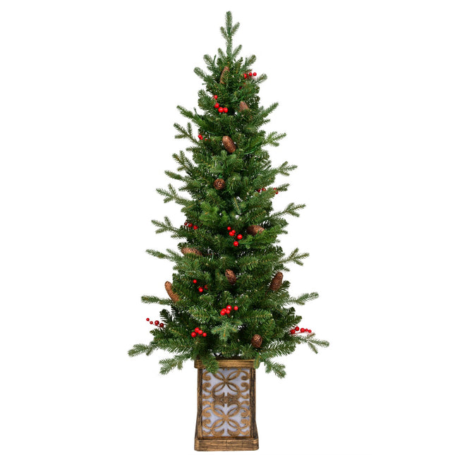 4ft Pre-lit Potted Porch Christmas Tree, Small Slim Christmas Tree