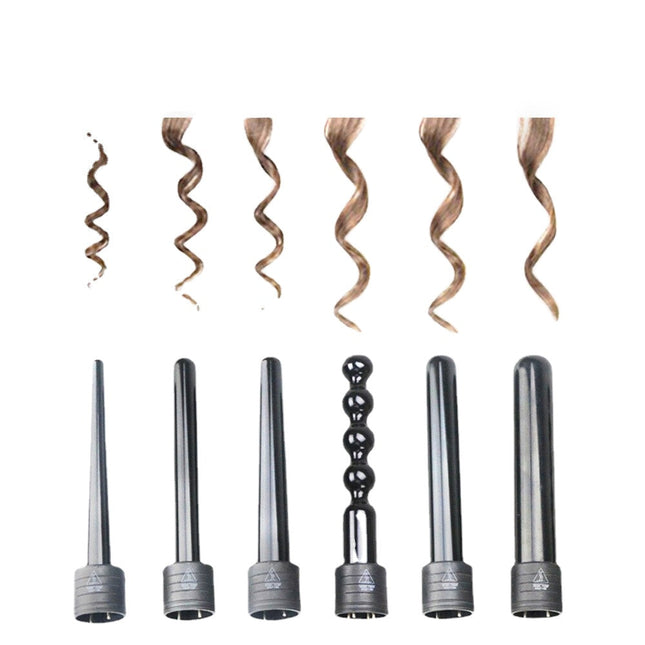 6in1 Interchangeable Hair Curler Curling Iron Cone Bead Styling Tools
