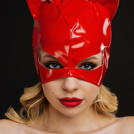 BDSM Sexy Kitty Cat Mask, Red Leather Eye Mask, Cat Costume Mask