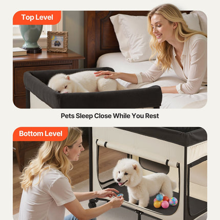 Elevated Lounge Pet Bed Foldable Bunk Dog Bed With Wheels & Side Bags