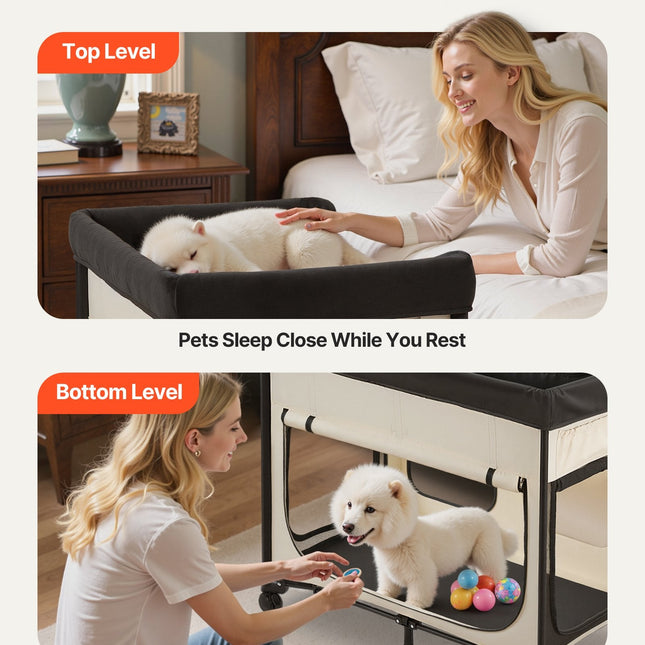 Elevated Lounge Pet Bed Foldable Bunk Dog Bed With Wheels & Side Bags