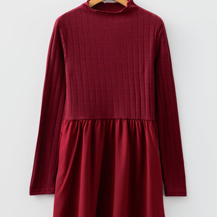Ribbed Knit Patchwork Long Sleeve Dress