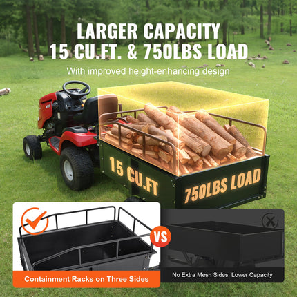 VEVOR Heavy Duty ATV Trailer Steel Dump Cart, 750-Pound 15 Cubic Feet,