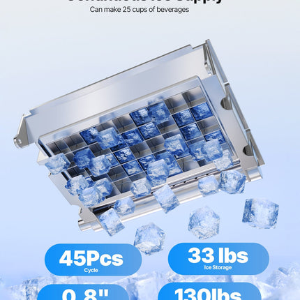 Commercial Ice Maker Machine With Pump, 130Lbs/24H With 33Lbs Storage,
