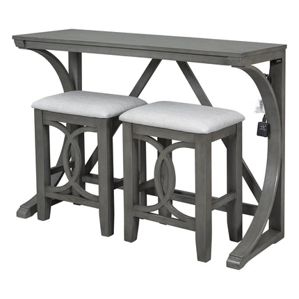 TOPMAx Farmhouse 3- Piece Counter Height Dining Table Set With USB