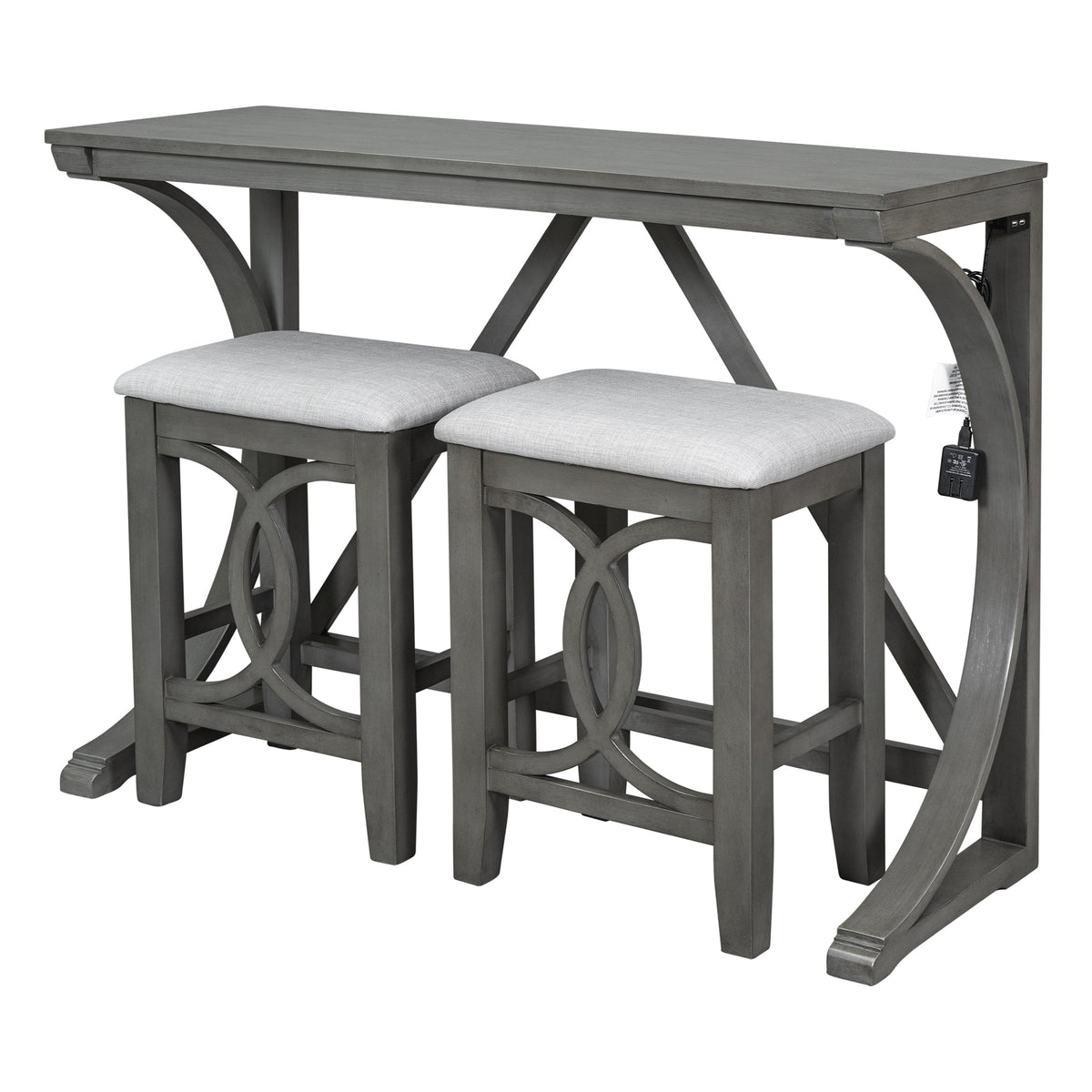 TOPMAx Farmhouse 3- Piece Counter Height Dining Table Set With USB