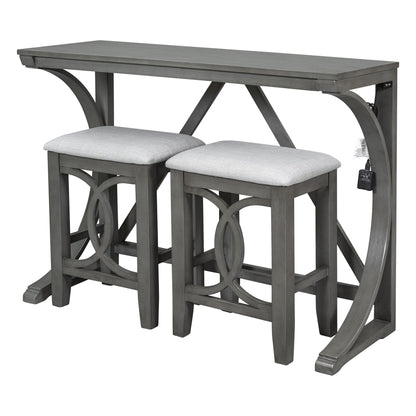 TOPMAx Farmhouse 3- Piece Counter Height Dining Table Set With USB
