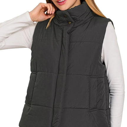 Zenana High Neck Zip-Up Vest Coat