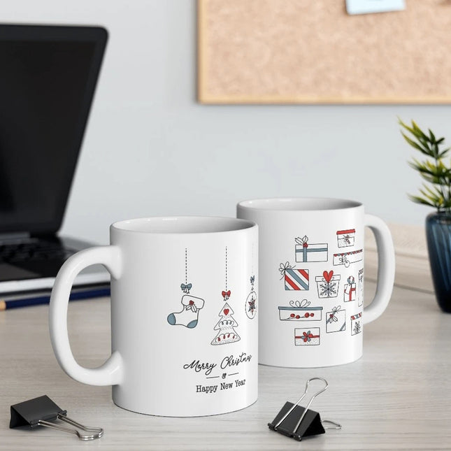 Merry Christmas Mug with Stockings and Presents