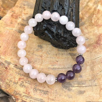 Rose Quartz & Amethyst Stretch Bracelet! Natural Crystals!