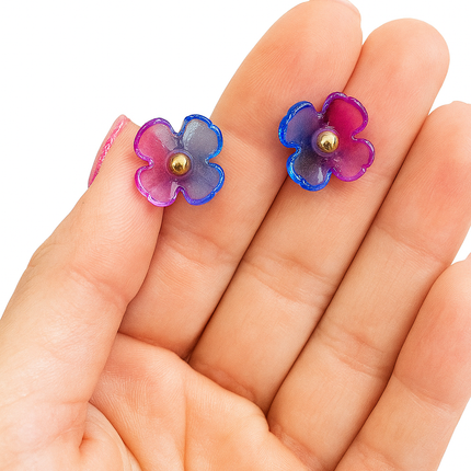 2-in-1 Earrings with Purple Flower and Gold Stud