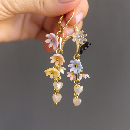 24K Gold Earrings with Floral Design, handmade