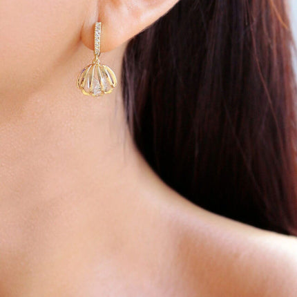 24 Karats Sea Shell Cubic Zirconia Hoops