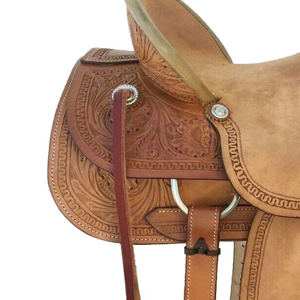 Western Brown Rough Out Leather Roper Ranch Saddle Size 13" to 18"