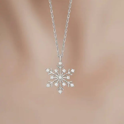 925 Sterling Silver Snowflake Necklace with White Stone