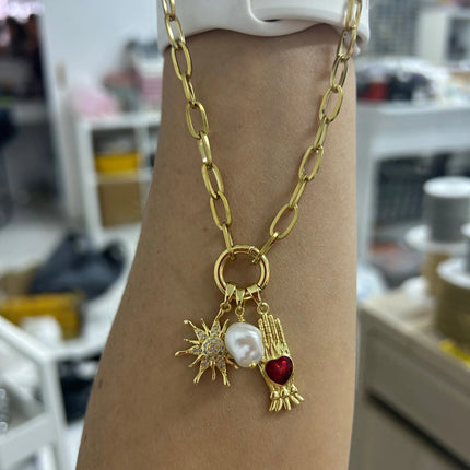 Stainless Steel Lock Removable Charm Hand Necklace