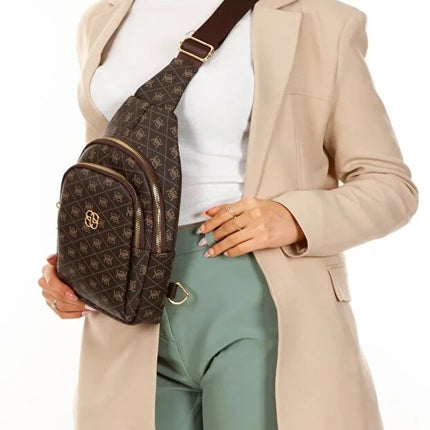 Women’s Brown Leather Monogram Crossbody Belt Chest and Shoulder Bag