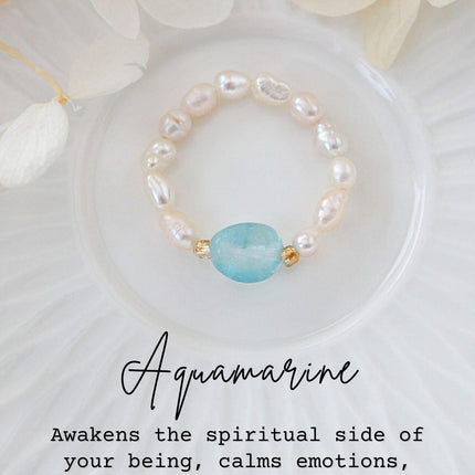 Elastic Rings with Natural Crystals & Freshwater Pearls