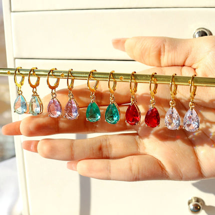 18K Rainbow Teardrop Hoop Earrings