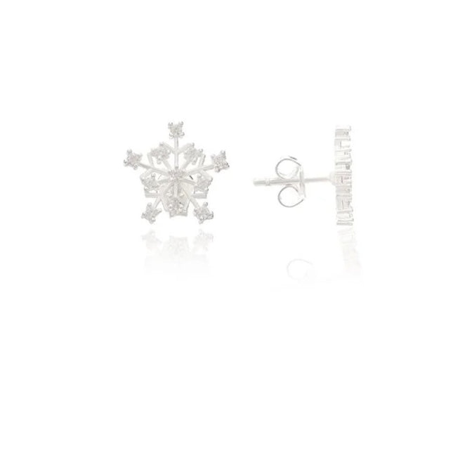 925 Sterling Silver Snowflake Earrings with Zircon Stones for Women