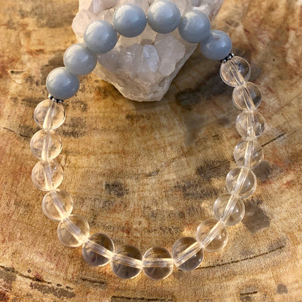 Angelite Celestite & Crystal Quartz Bracelet! Genuine Gemstones!