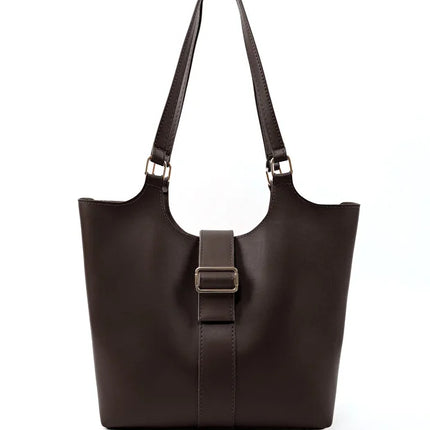 Brown Faux Leather Snap Closure Crossbody Hand Bag Single Compartment